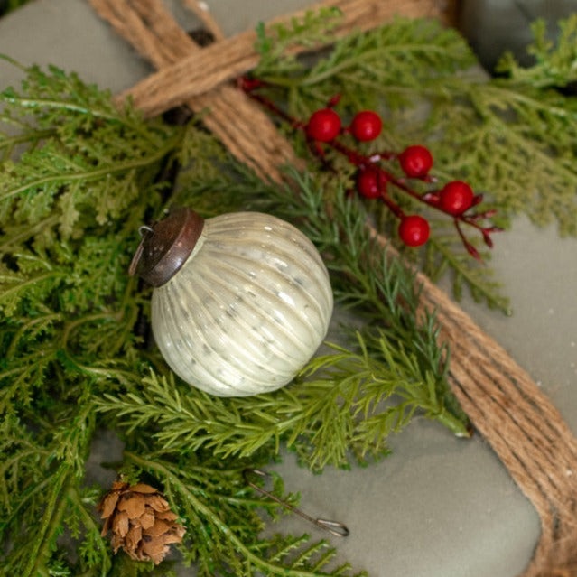 Mercury Glass Ribbed White Ball Ornament