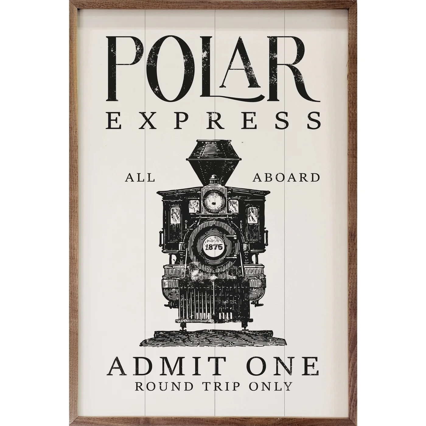 Polar Express Admit One Train White Wood Framed Print