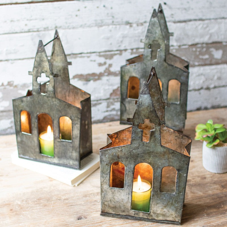 Recycled Metal Church Luminary Set