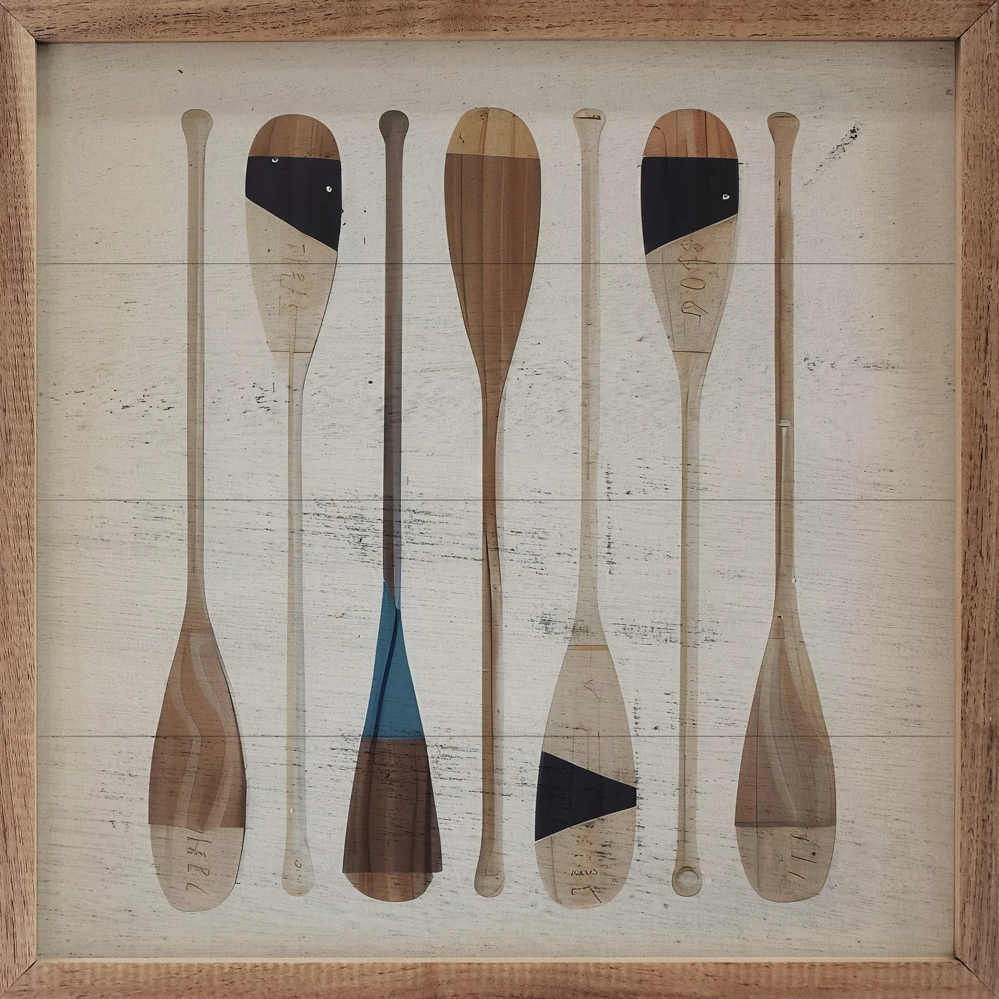 Seven Oars Navy Diagonal Wood Framed Print