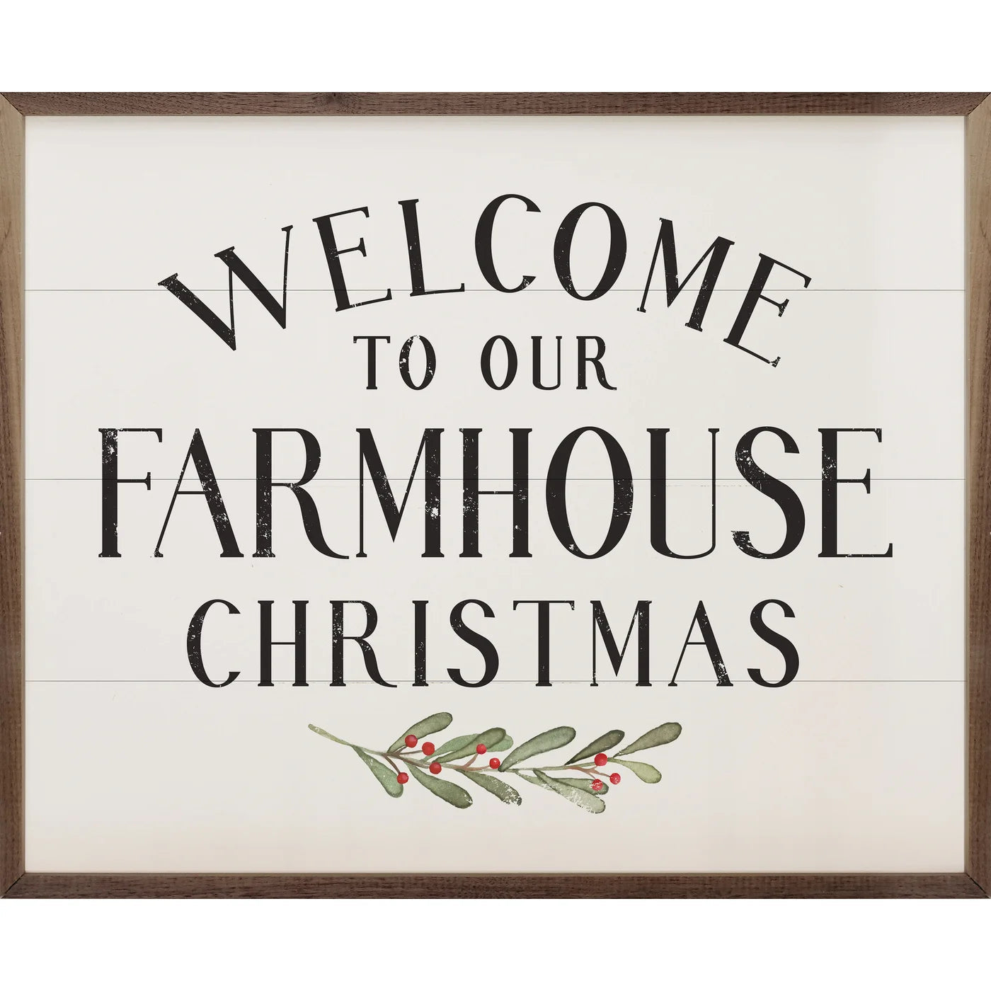 Welcome To Our Farmhouse Christmas Greenery Wood Framed Print